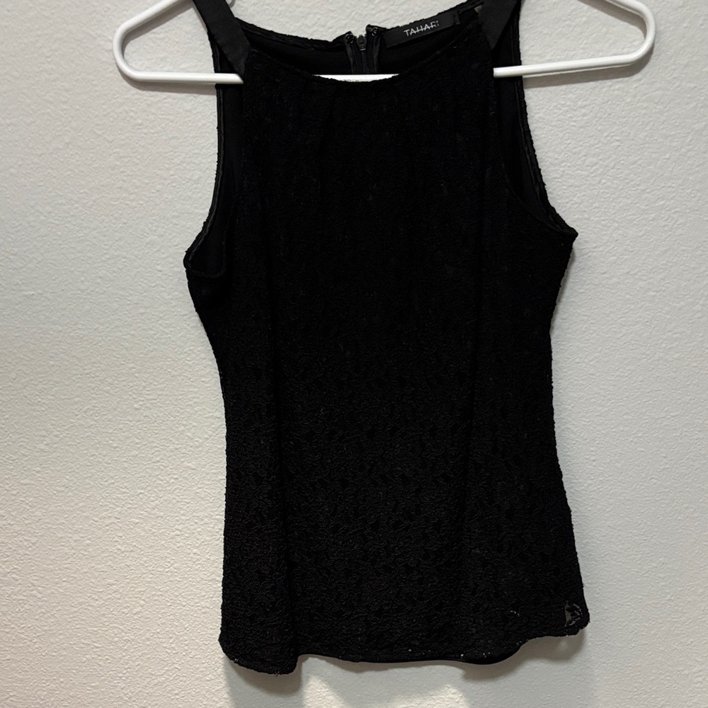 Tahari Black Textured Tank Top XS